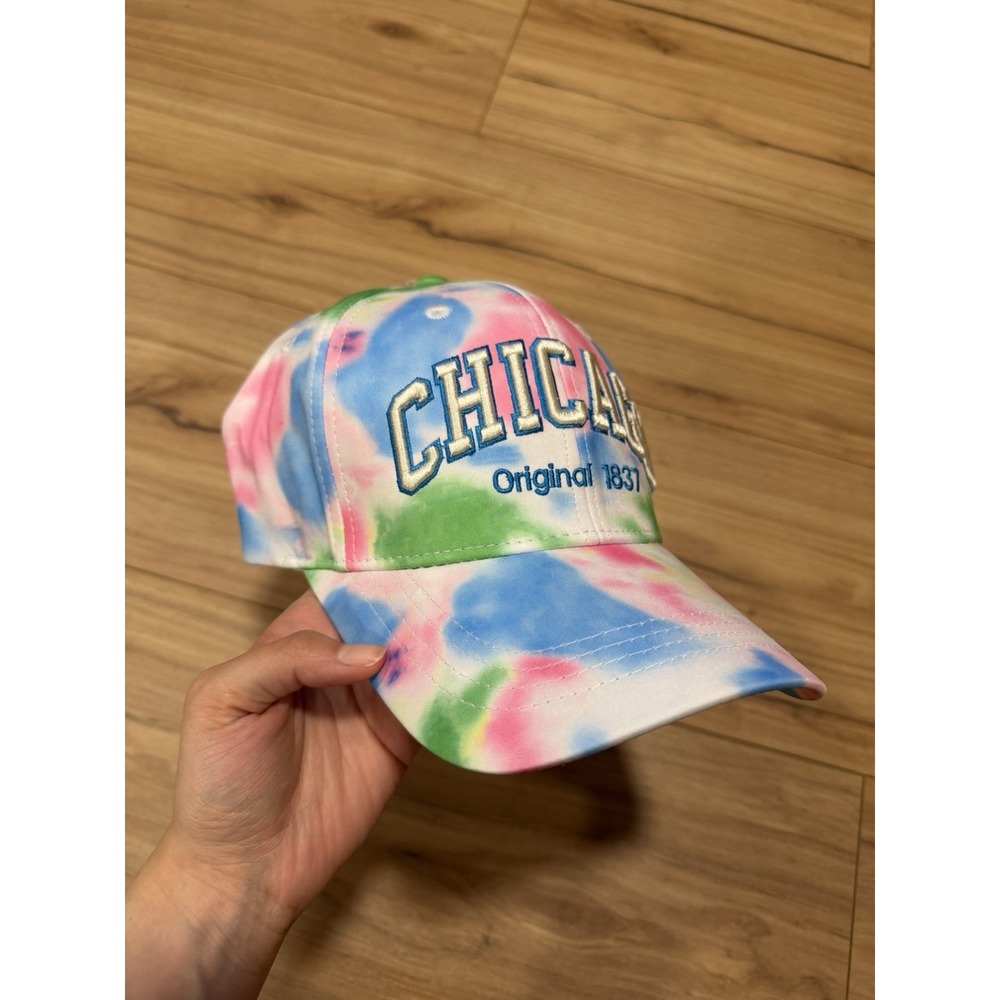 Robin Ruth Chicago Embroidered Tie-Dye Baseball Hat Cap Pink Blue Green NEW